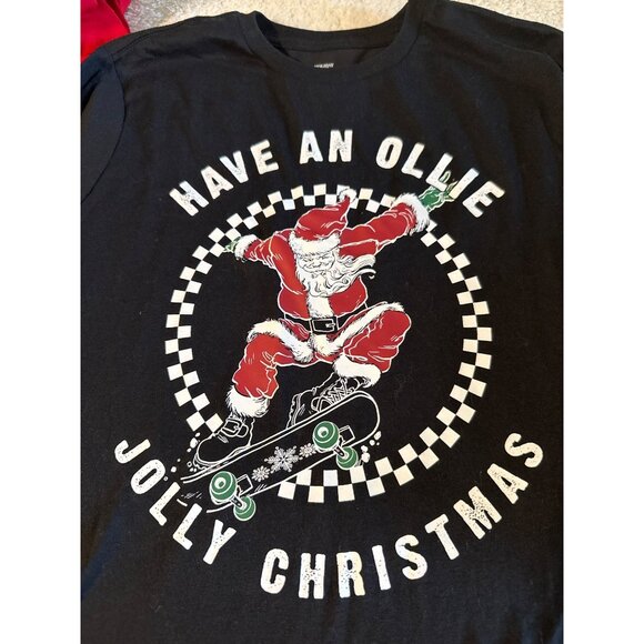 Holiday Time Santa Skateboarding Design Christmas Shirt Long Sleeve Unisex L - Picture 2 of 3